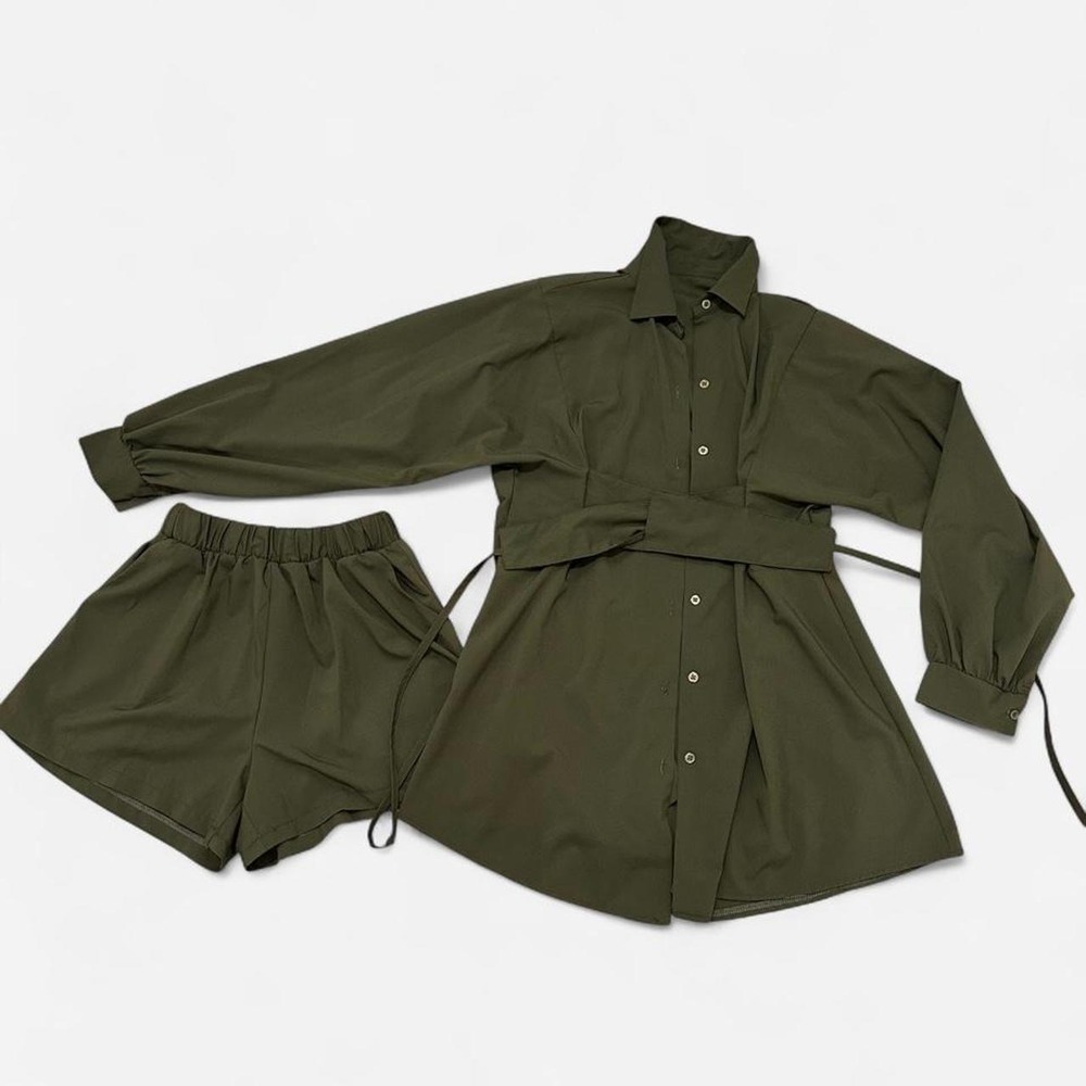 Minimalist Olive Green Tie-Waist Co-ord Set